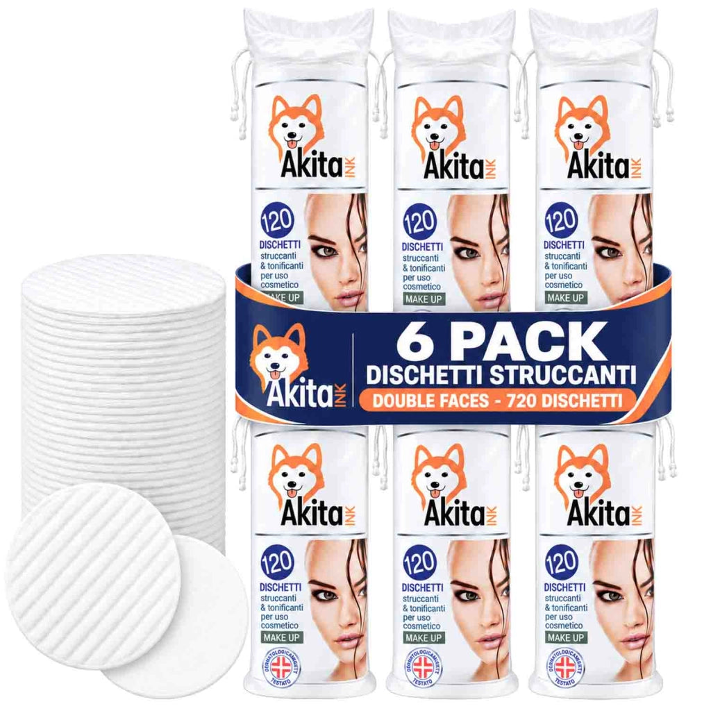 Akitaink 6 Pack Dischetti Levatrucco Puro Cotone 720 Pz