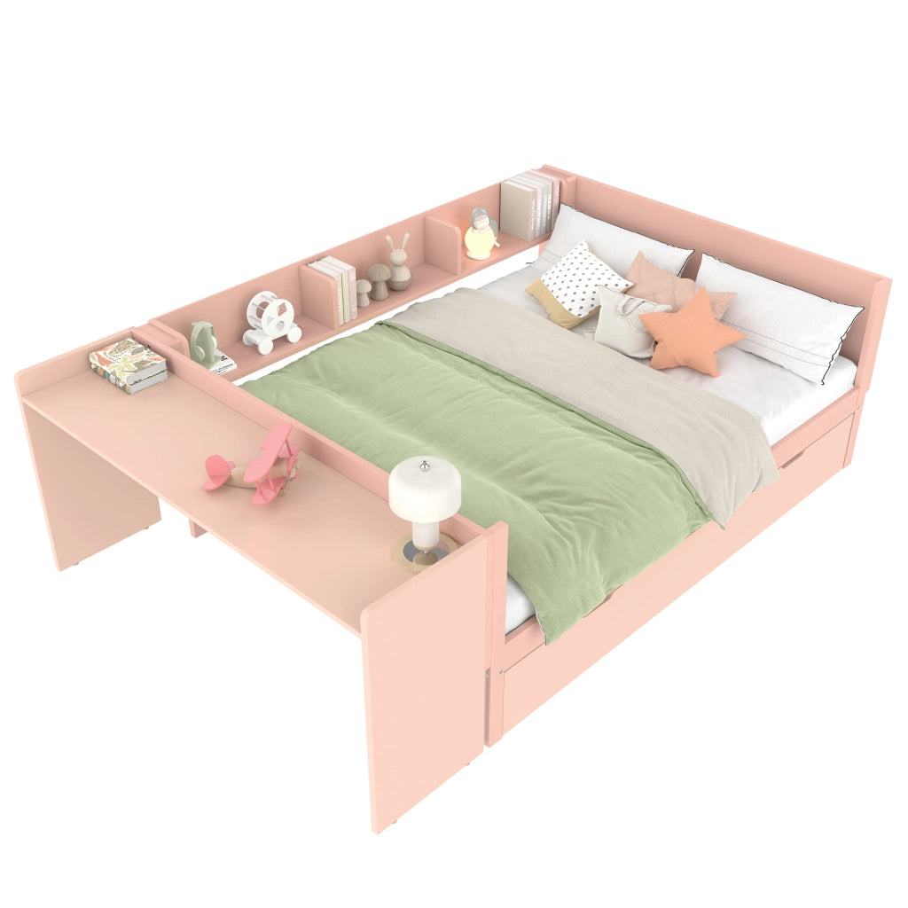 Letto matrimoniale rosa 140x200 con scrivania