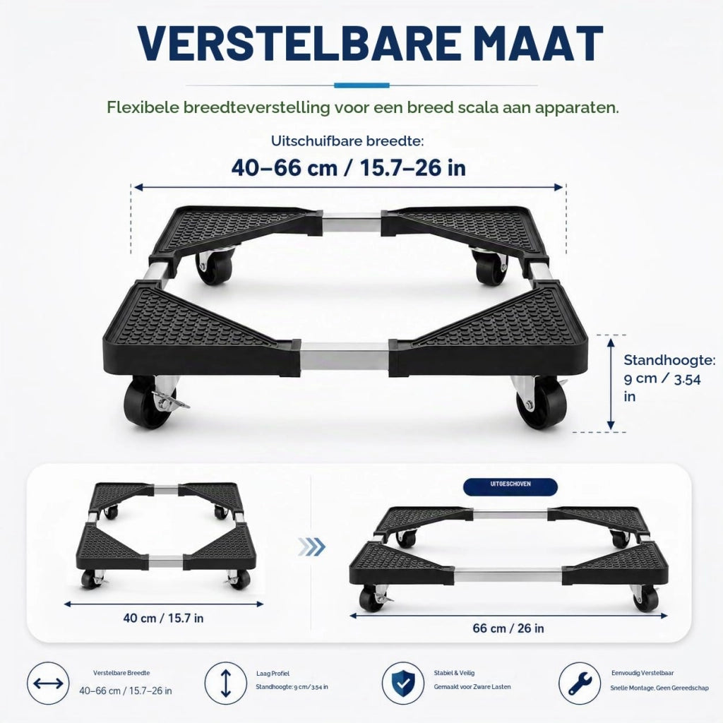 Supporto per lavatrice con rotelle, regolabile da 40 a 66 cm