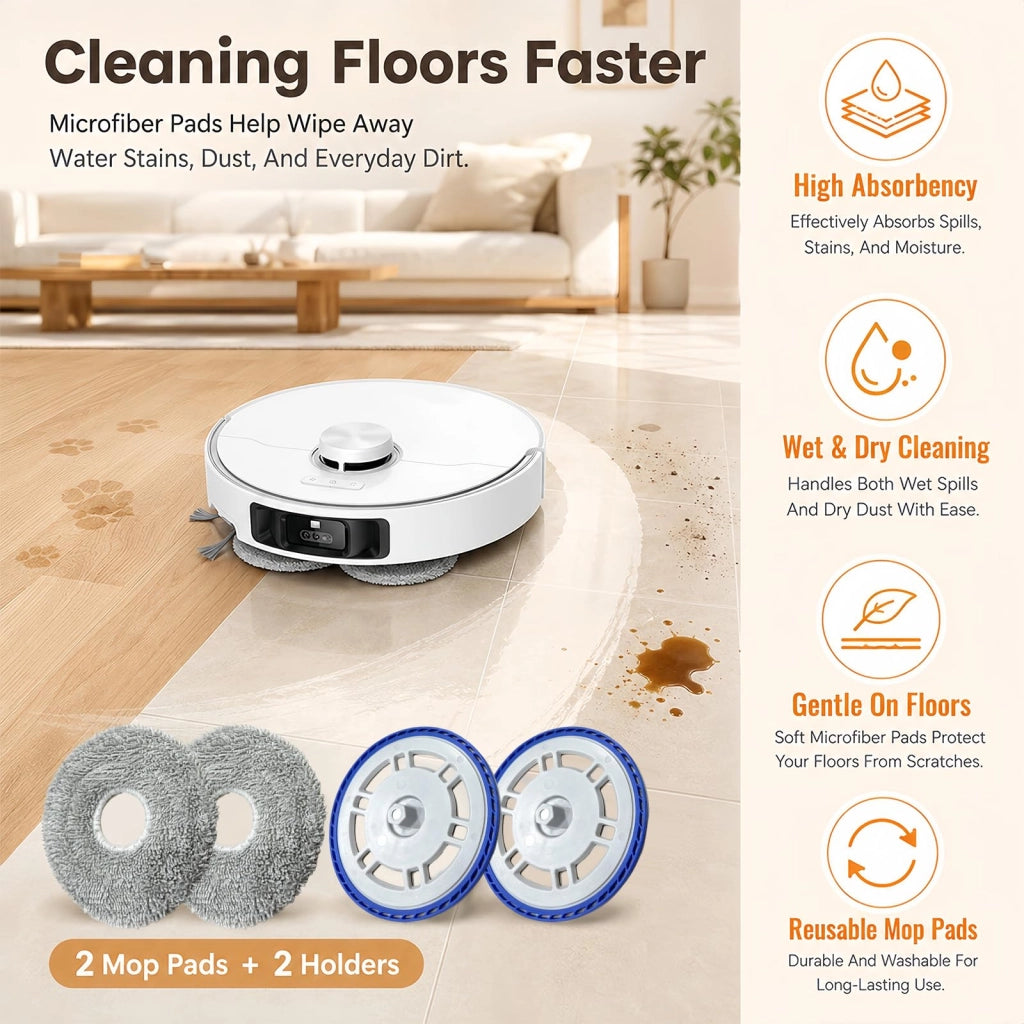 4 mop in microfibra + 2 supporti, accessori per aspirapolvere robot