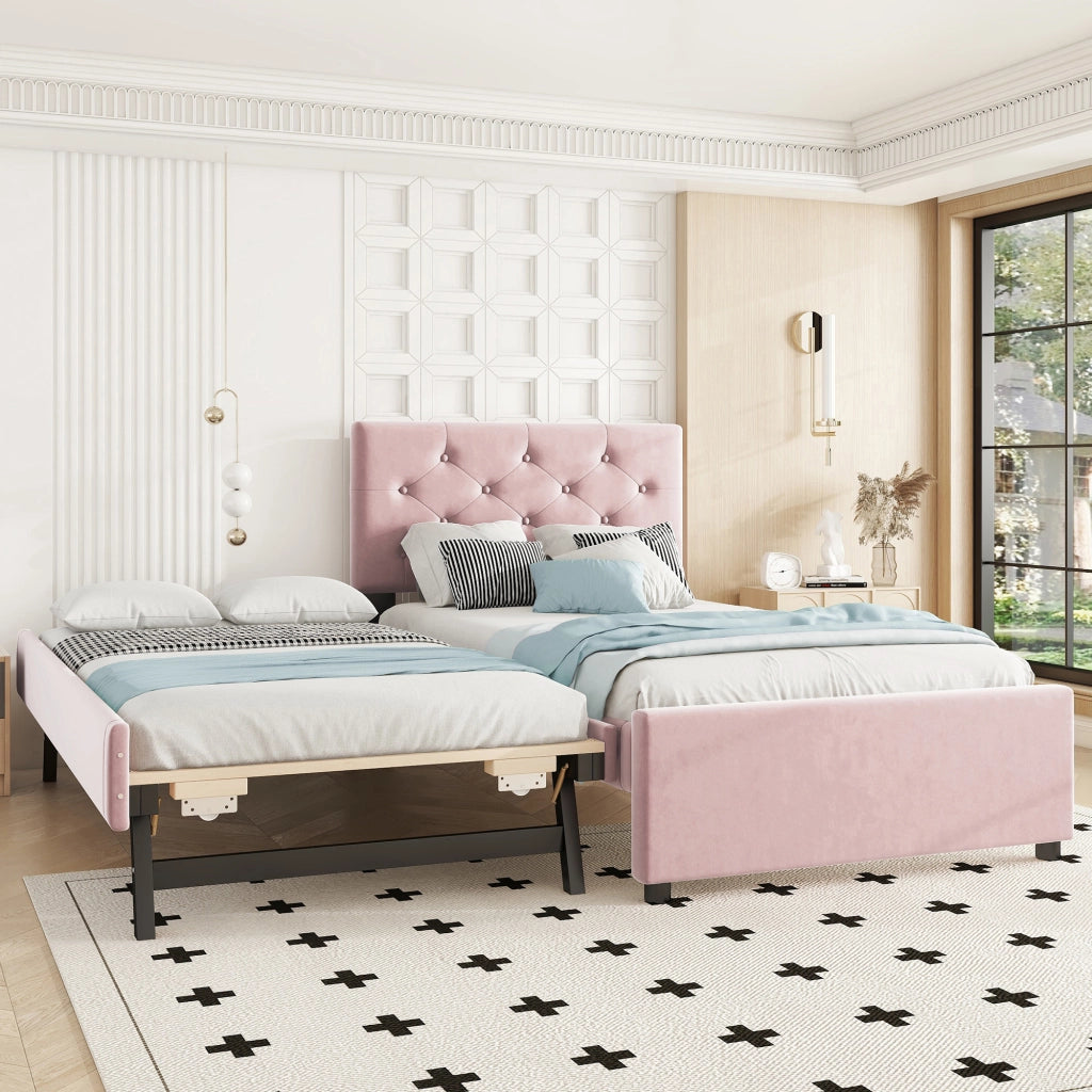 Letto imbottito 90x200 cm rosa con letto estraibile