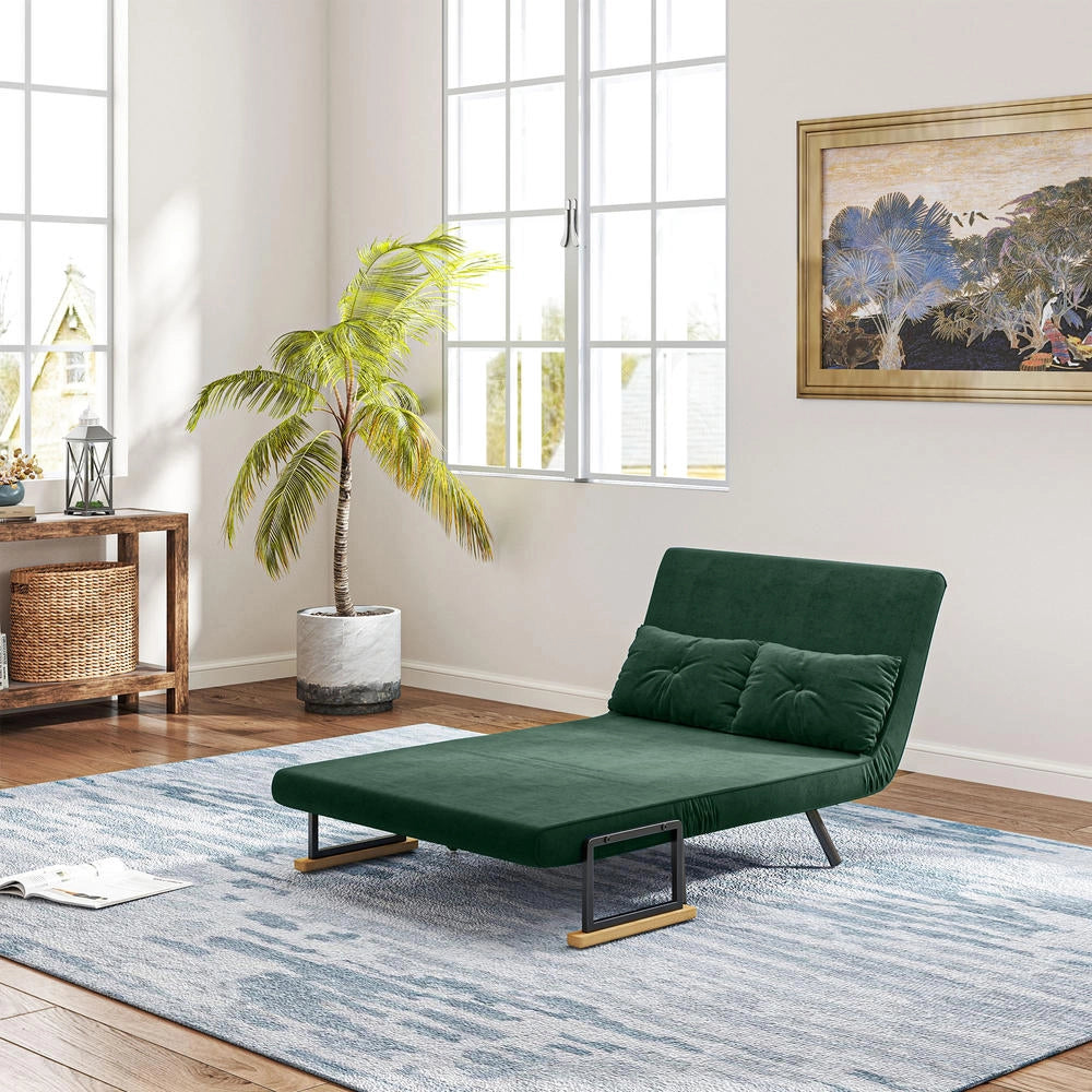 Divano letto 4 in 1 a 2 posti in tessuto effetto velluto verde 183x98,5cm, schienale regolabile salvaspazio per casa