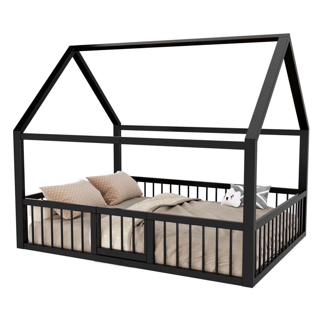 Letto a casetta nero 140 x 200 cm in metallo