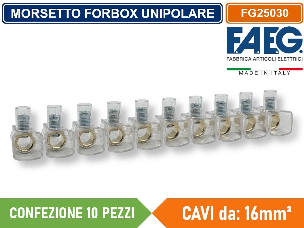 CONFEZIONE 10 PEZZI MORSETTO FORBOX A CAPPUCCIO UNIPOLARE TRASPERENTE PER CAVI CON SEZIONE 16mm²