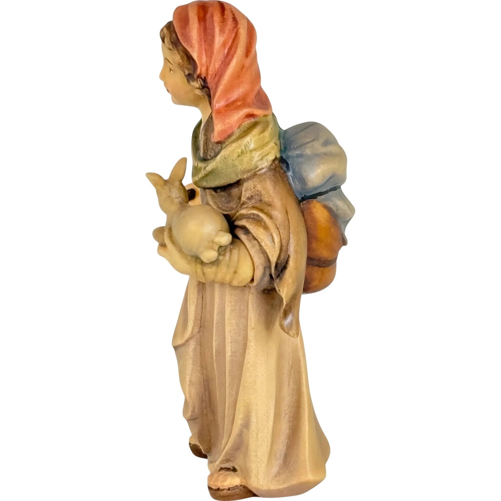 Pastore con lanterna e coniglio, 8 cm, statuina di legno dipinta a mano per presepe