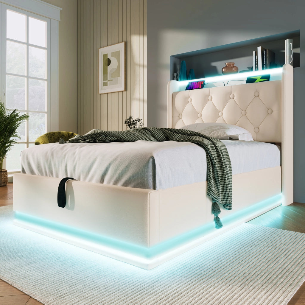 Letto singolo imbottito 90x200 cm con contenitore idraulico