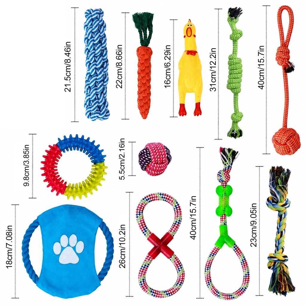 Set di 11 giochi da masticare per cani in corda di cotone e gomma