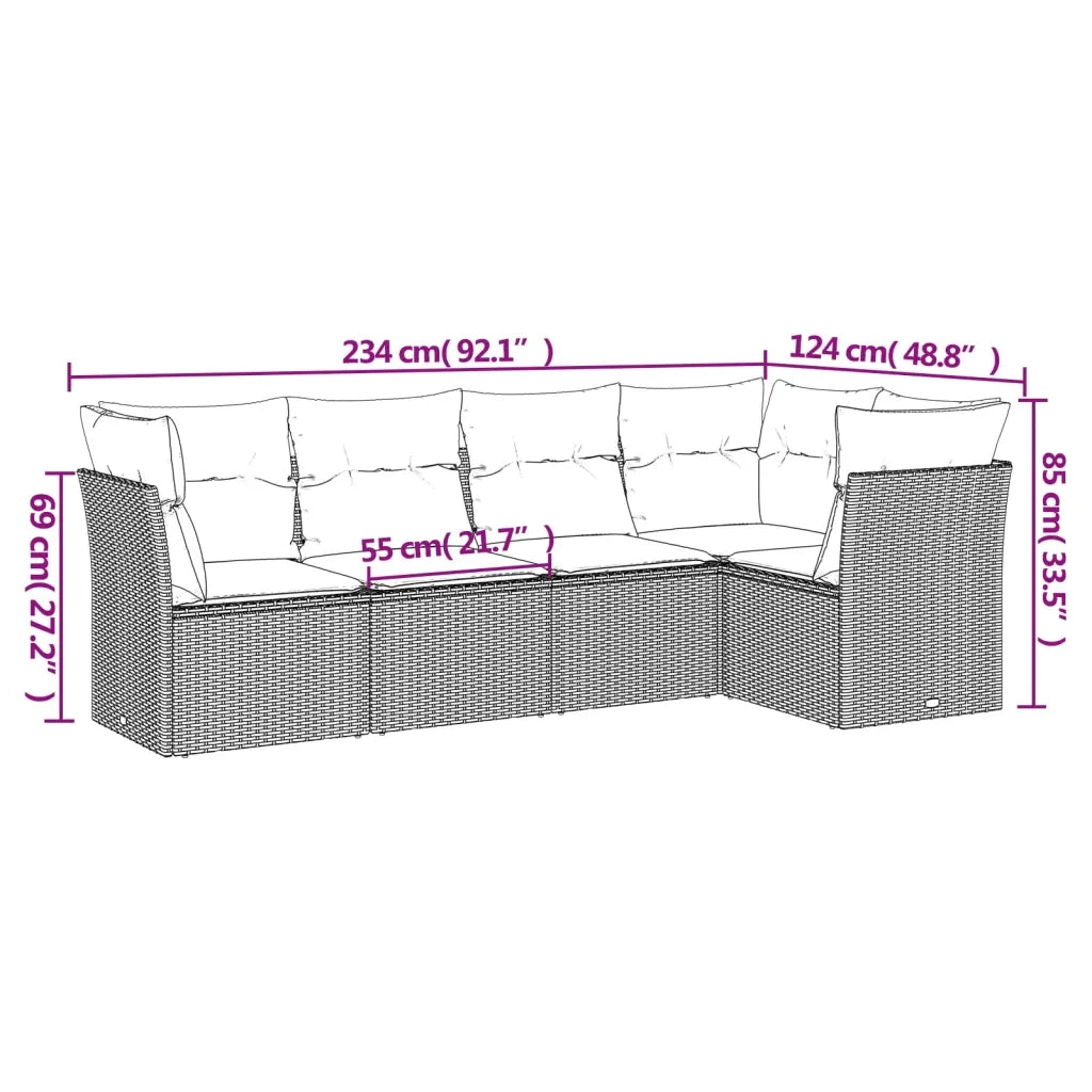Set Divano da Giardino 5 pz con Cuscini Beige in Polyrattan 3217599