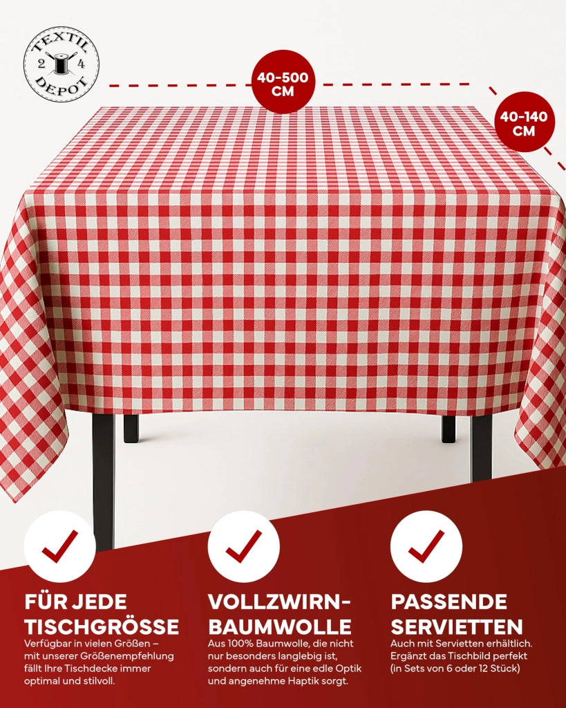 Tovaglia a quadretti, 80x80 cm, rosso e bianco, 100% cotone
