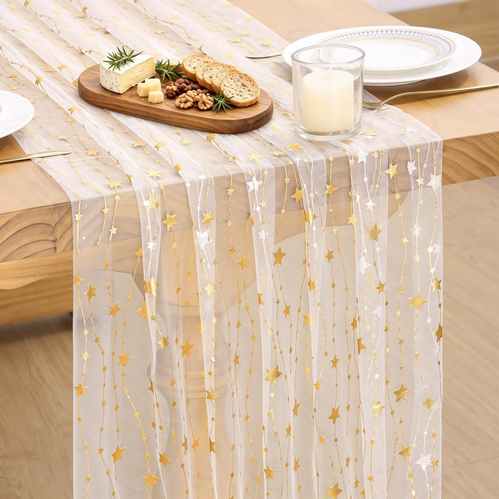 Runner da tavolo in macramè, color beige, 75x300 cm
