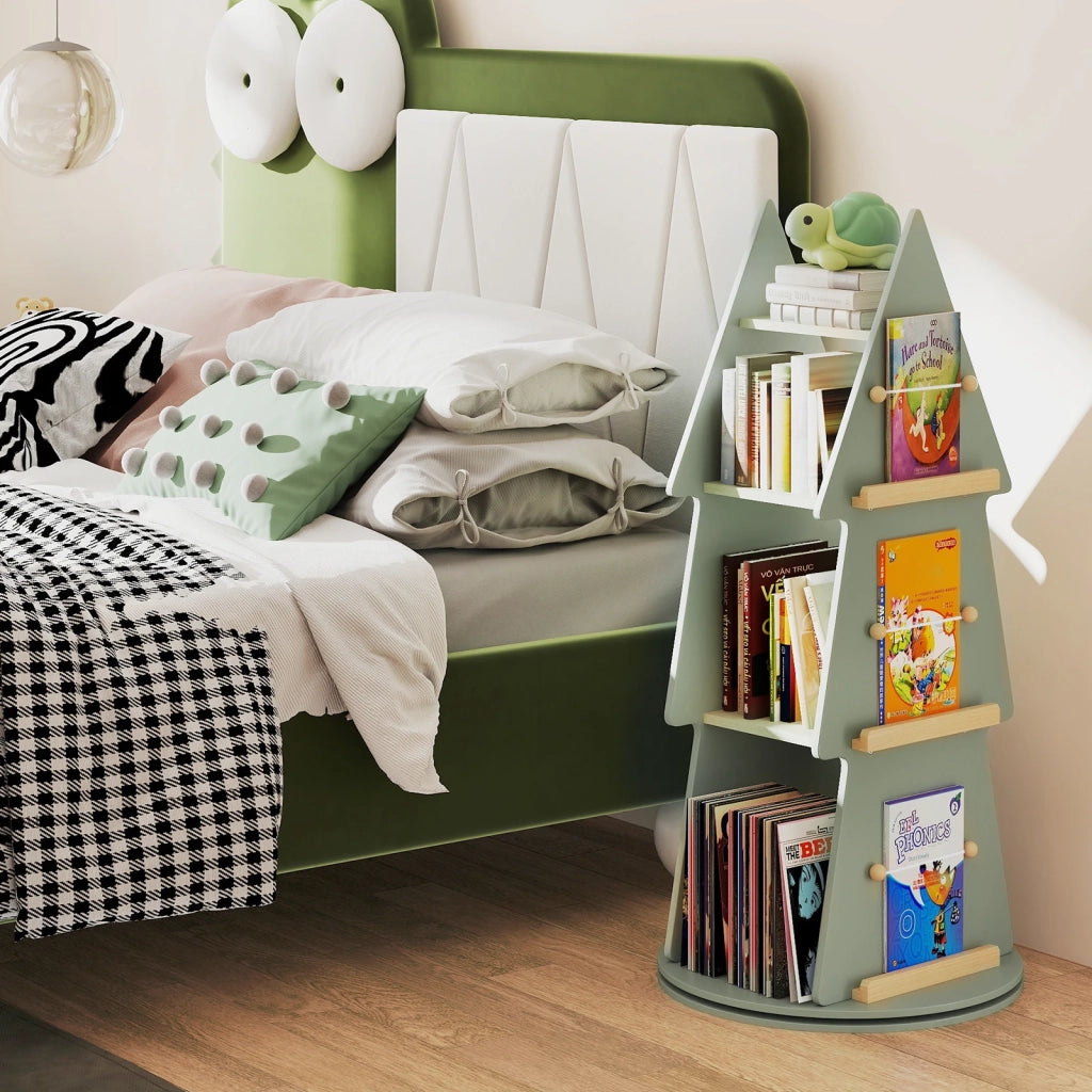 4 Tier Tree Shape Kids Rotating Bookshelf 360° Display Rack Storage Organizer-Green