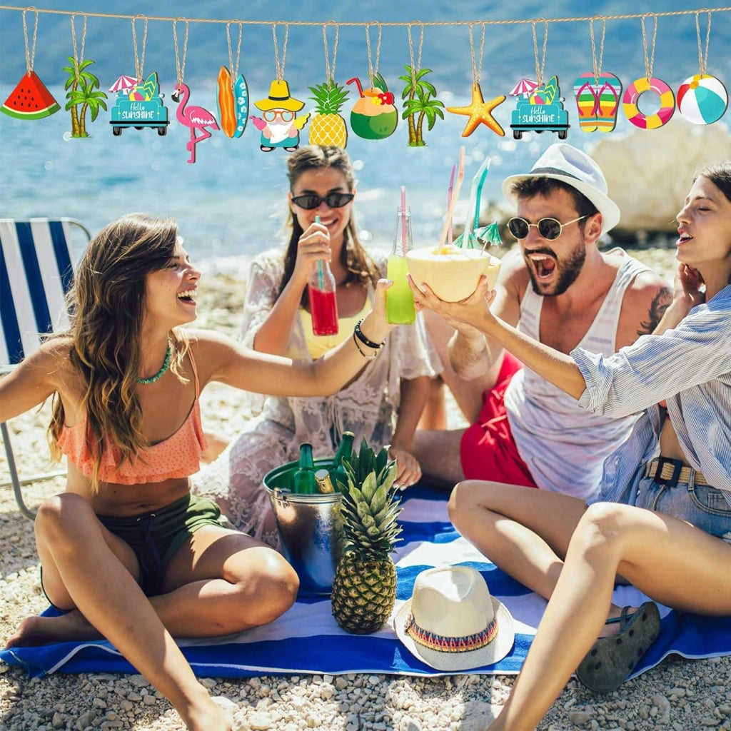 Appendini in legno, set da 36 pezzi, decorazioni hawaiane tropicali per l'estate