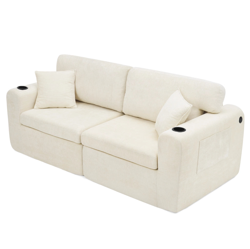DIVANO Relax 2 posti 220x100x89 cm in chenille beige con porta USB