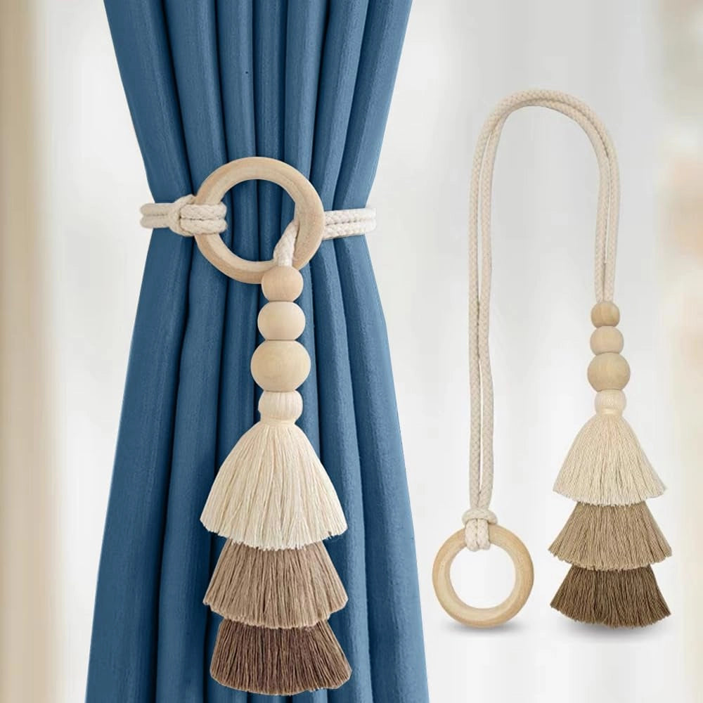 Supporti per tende con frange, design bohémien, set da 4, forma circolare, 38 cm