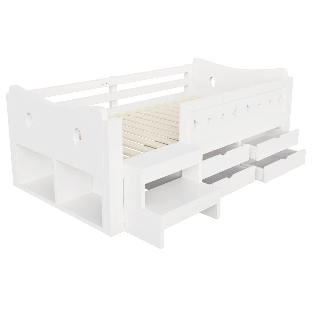 Letto per bambini 90x200 cm bianco con cassetti, LED e USB