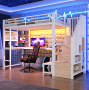 Letto a soppalco 90x200 cm con scrivania, LED e ricarica USB