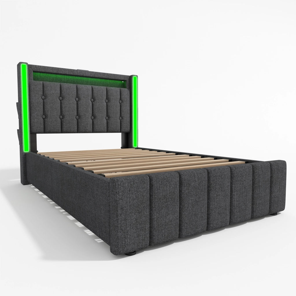 Letto singolo 90x200 cm grigio con due cassetti e materasso