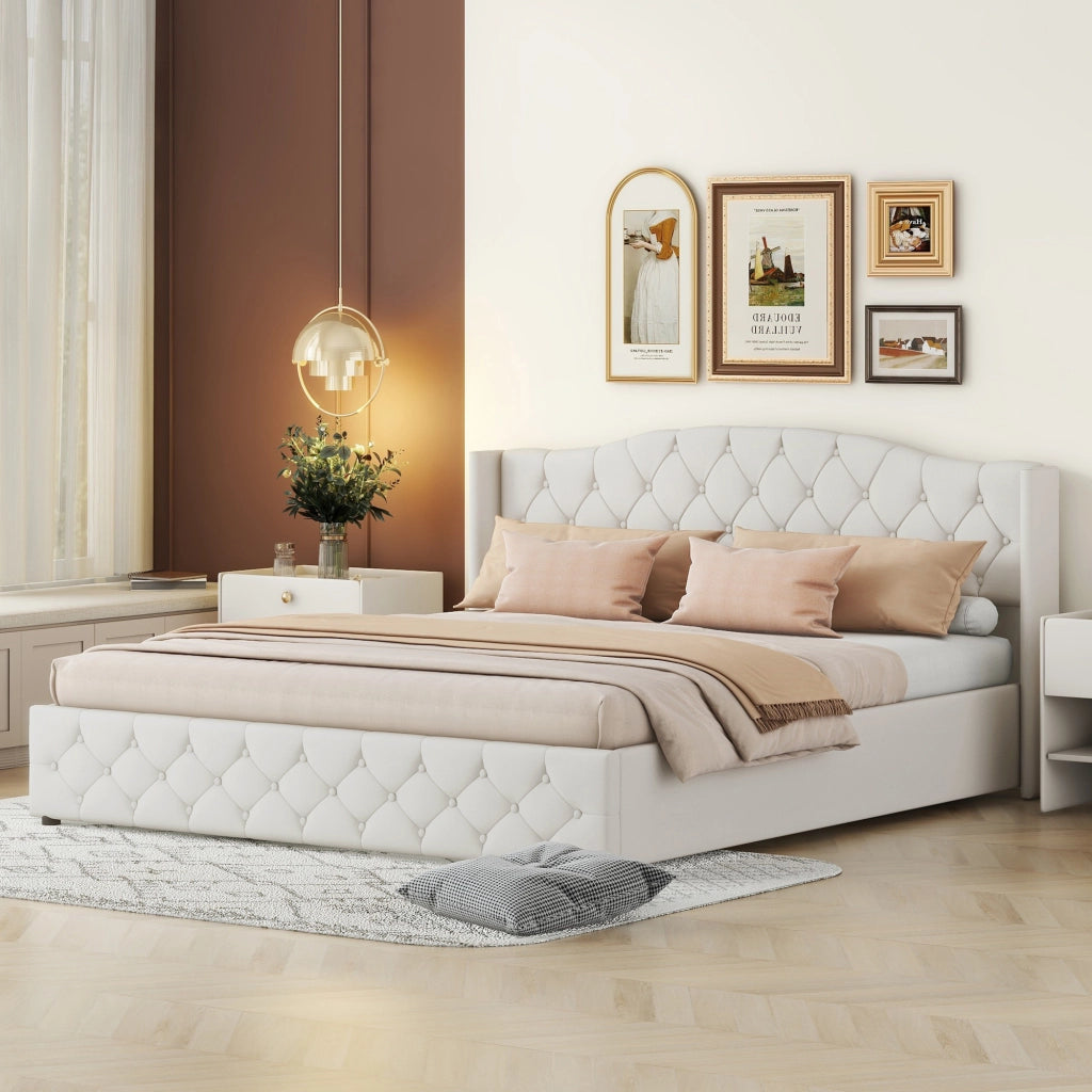 Letto contenitore matrimoniale beige 180 x 200 cm