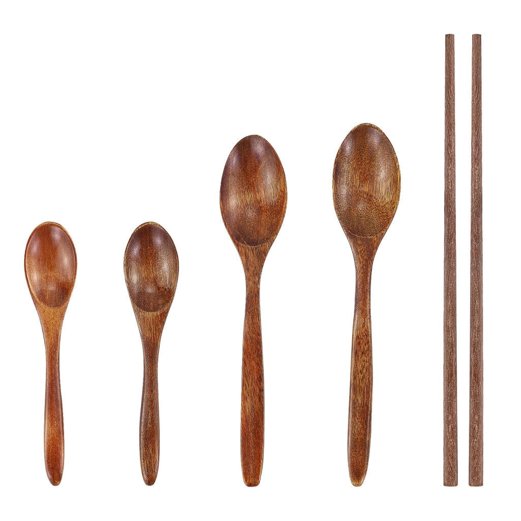 Set di 5 cucchiai di legno, composto da cucchiai per riso, cucchiai per zuppa e bacchette