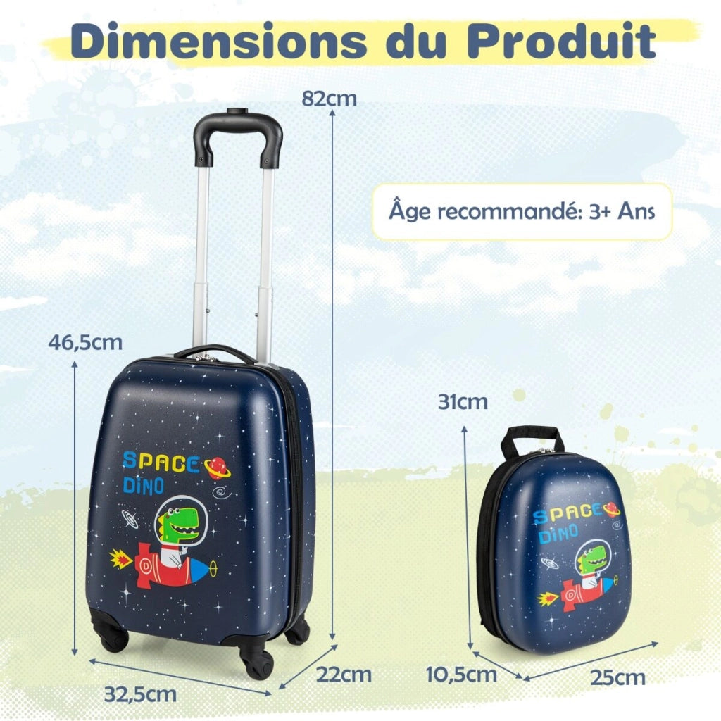 2 Pieces Kids Luggage Set with Wheels and Height Adjustable Handle-Black