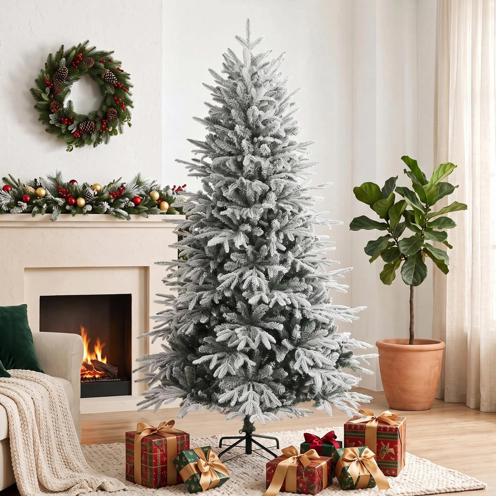 Albero di Natale artificiale innevato 180 cm, 1920 punte in PE e PVC, folto con rami pieghevoli facile da montare