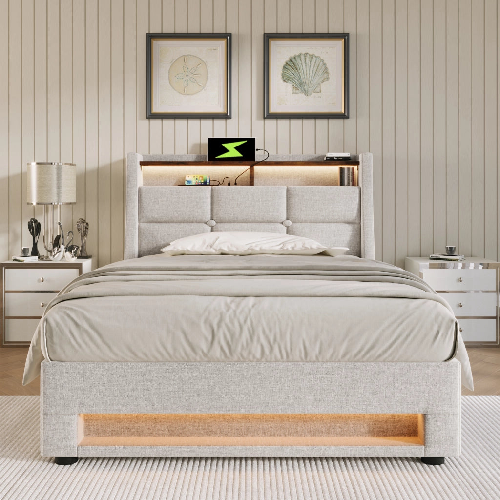Letto singolo imbottito 90x200 cm con LED e USB