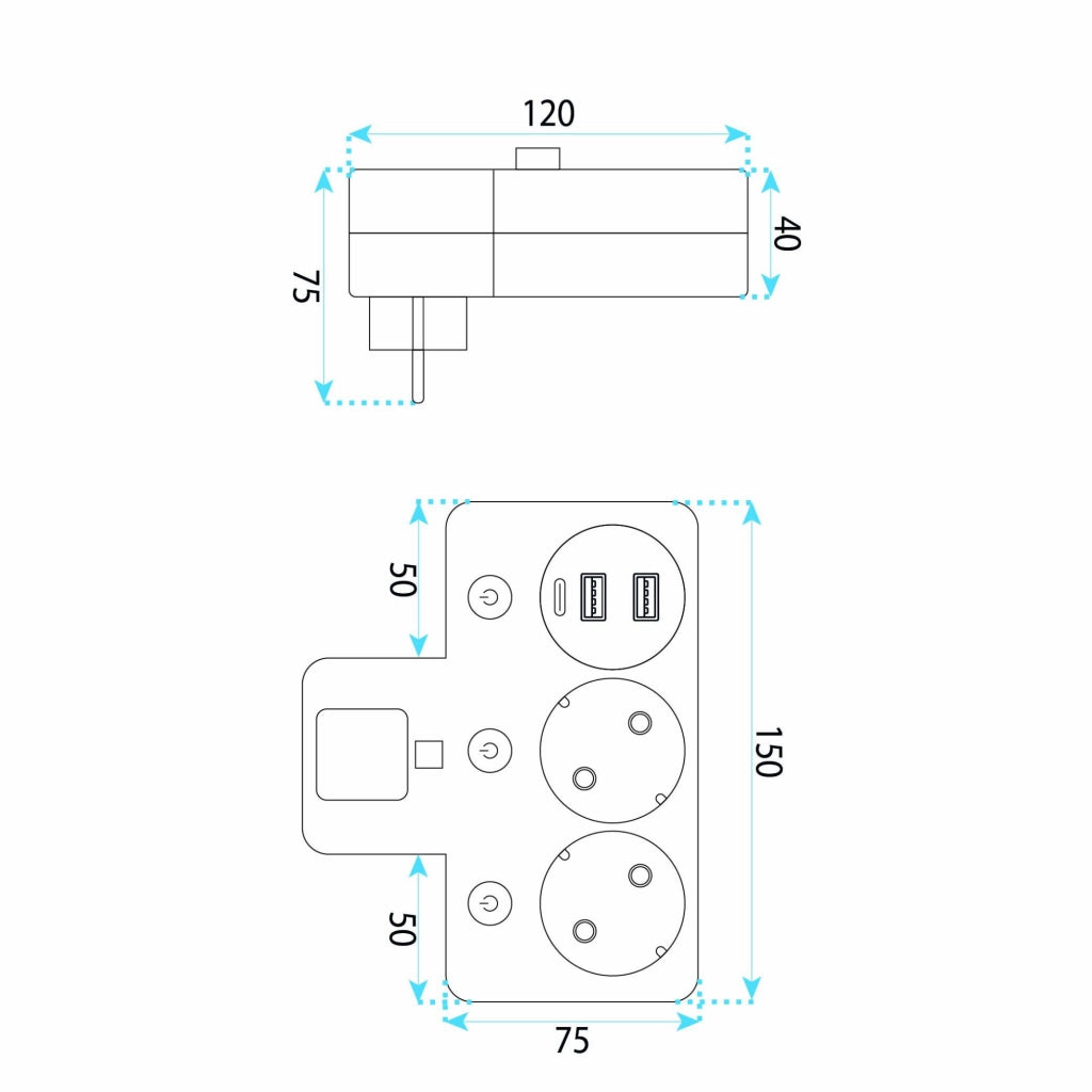 Multipresa 2 Prese + 2x Usb-a + Usb-c Jnh017 Black