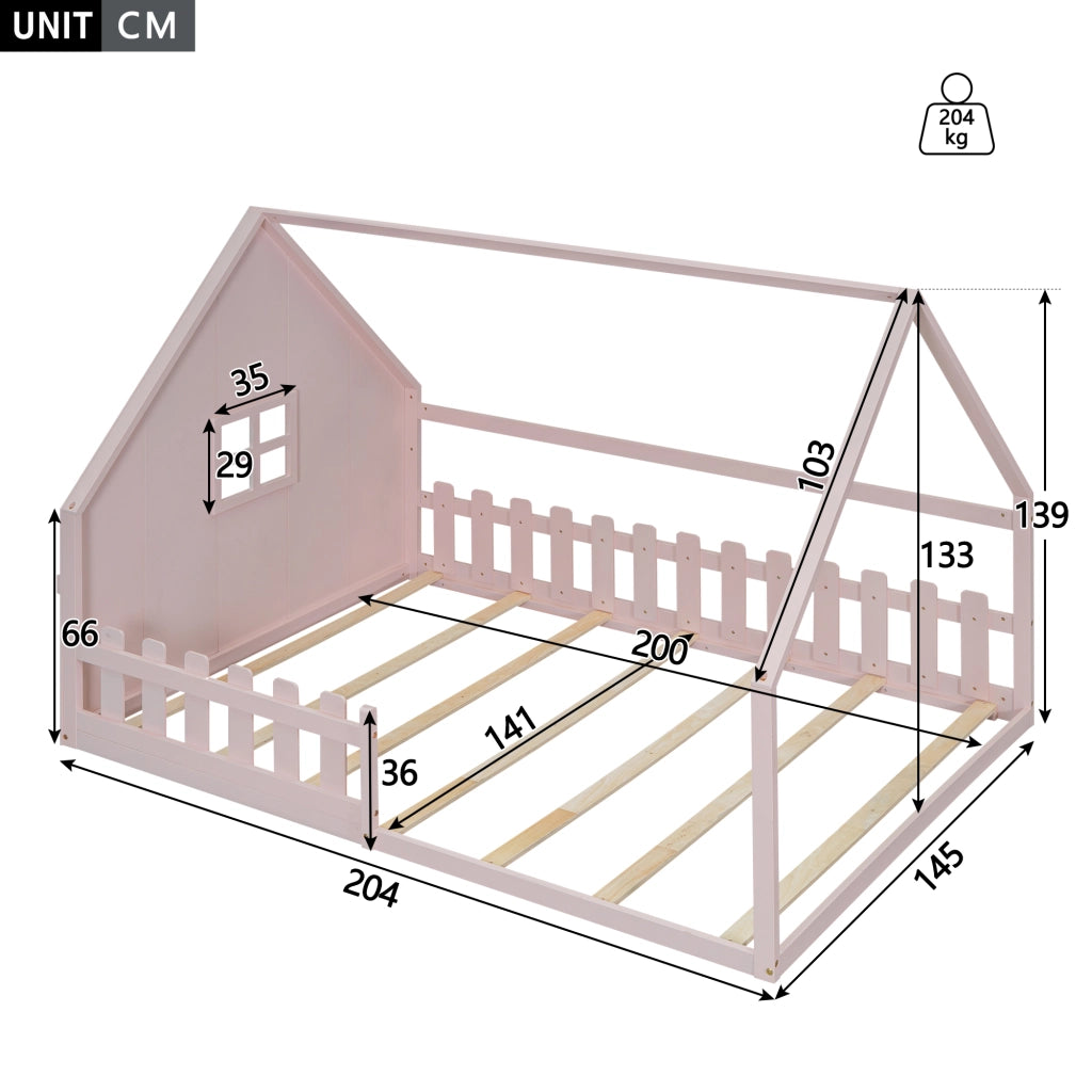 Letto a casetta rosa 140 x 200 cm con sponda