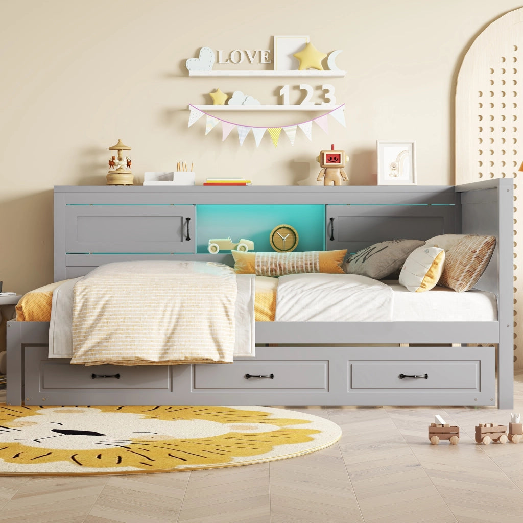 Letto singolo 90 x 200 cm; estraibile salvaspazio con LED
