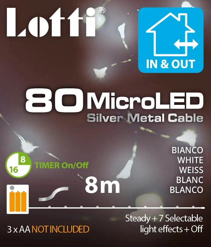 Catena MicroLED 8 m 80 Bianco timer a batteria
