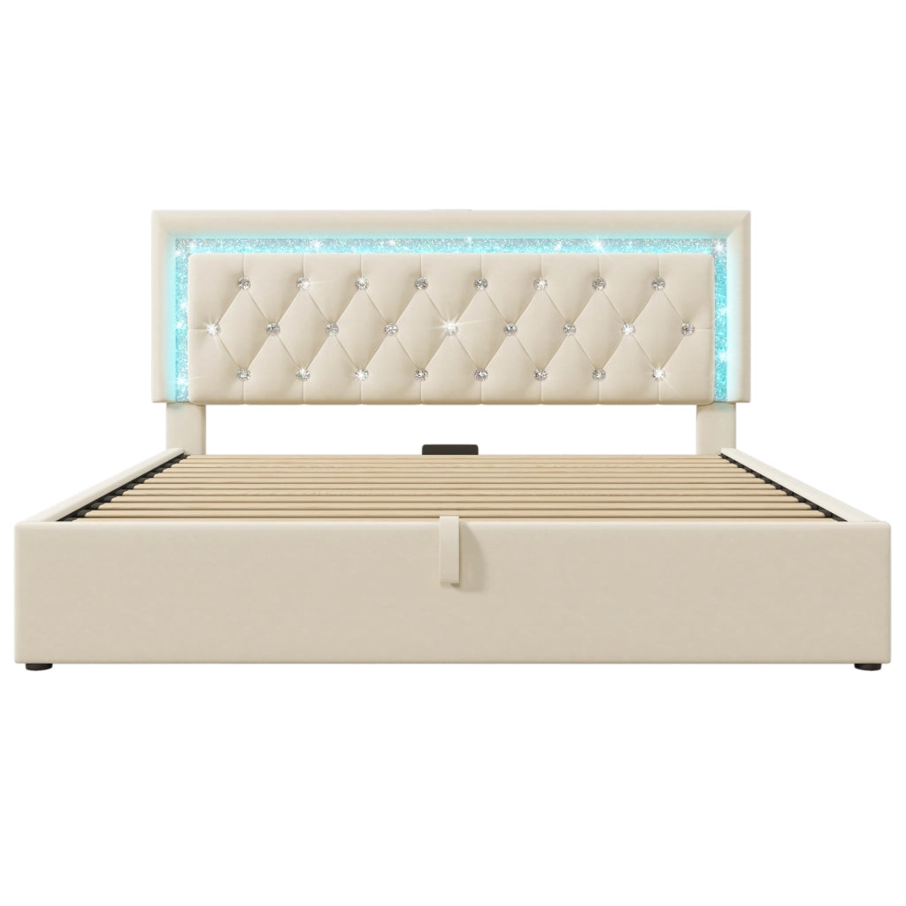 Letto matrimoniale 160x200 cm beige con contenitore