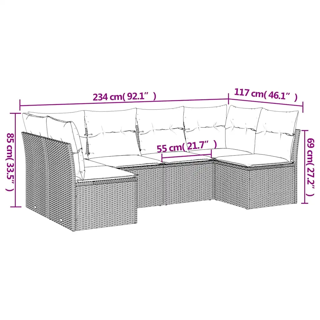 Set Divano da Giardino 6 pz con Cuscini Nero in Polyrattan 3217385