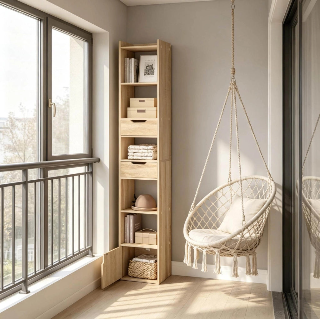 SCAFFALE 33 x 181 x 24 cm rovere chiaro con 6 ripiani e 2 cassetti