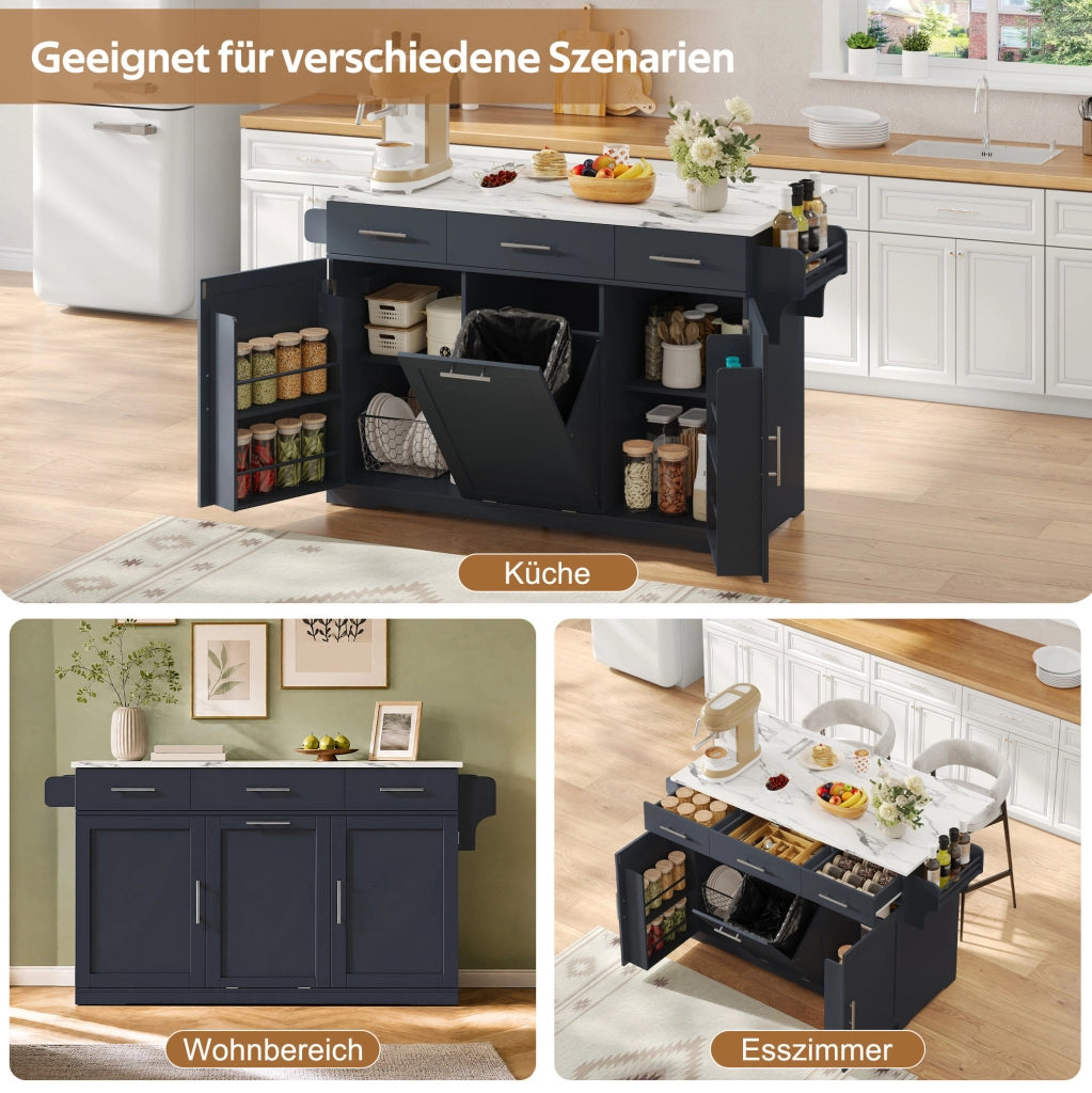 Isola cucina mobile grigia con piano ribaltabile e prese USB