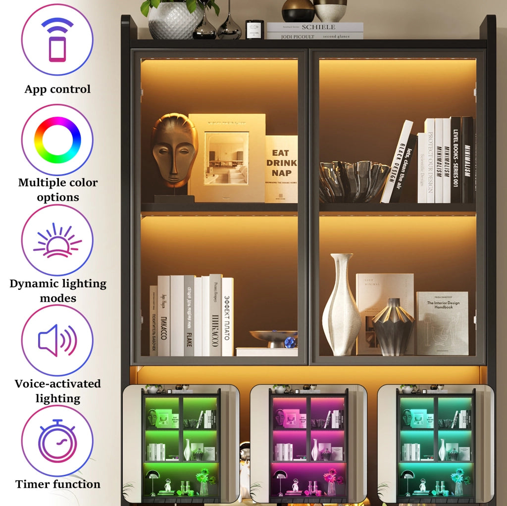 Set di 2 vetrine 160x35x200 cm con LED Bluetooth e vetro temprato; nero