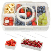 Contenitore per snack con 6 scomparti, coperchio, maniglia e 4 forchette, portatile