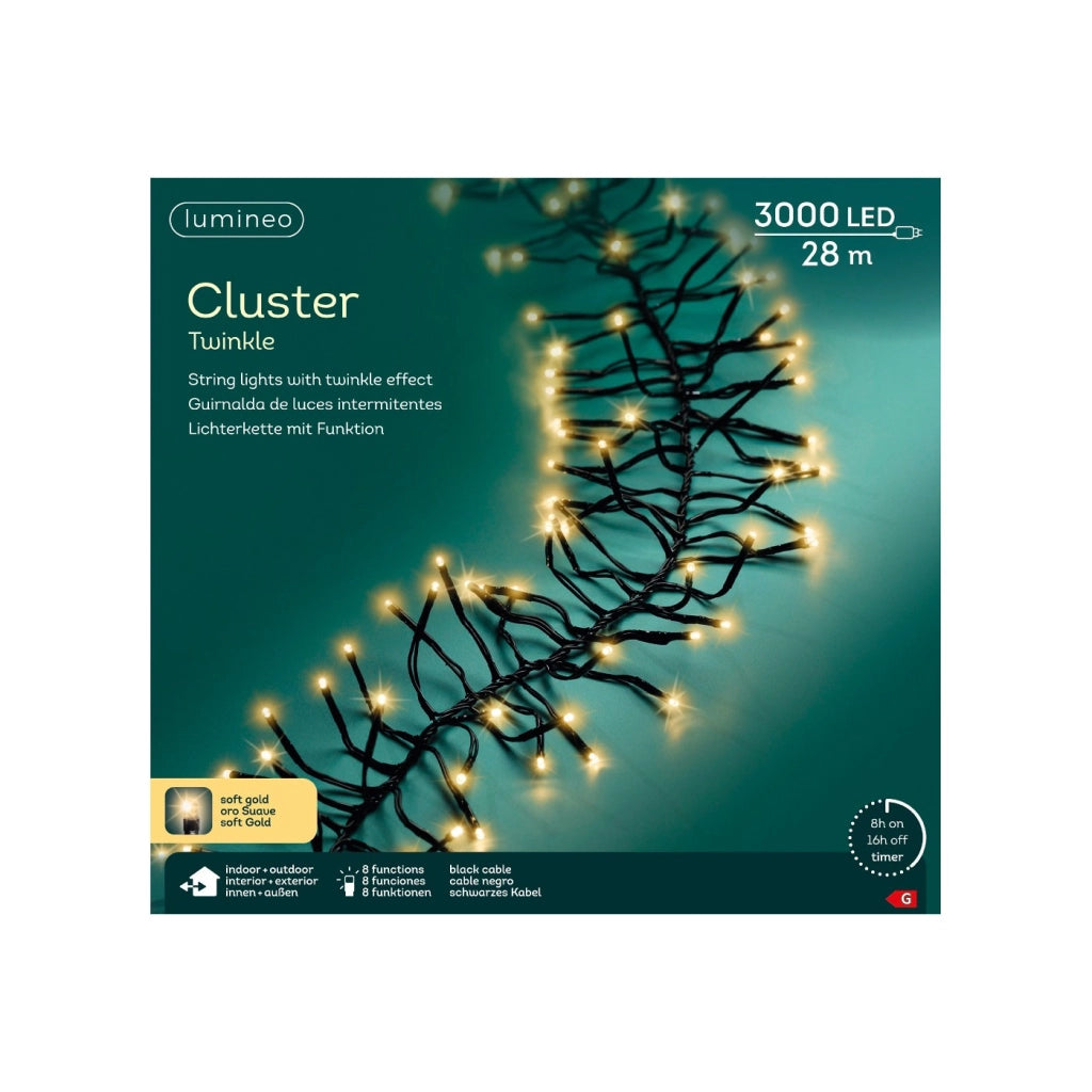 Luci LED Cluster nero/oro chiaro 2800cm 8Funz OUT