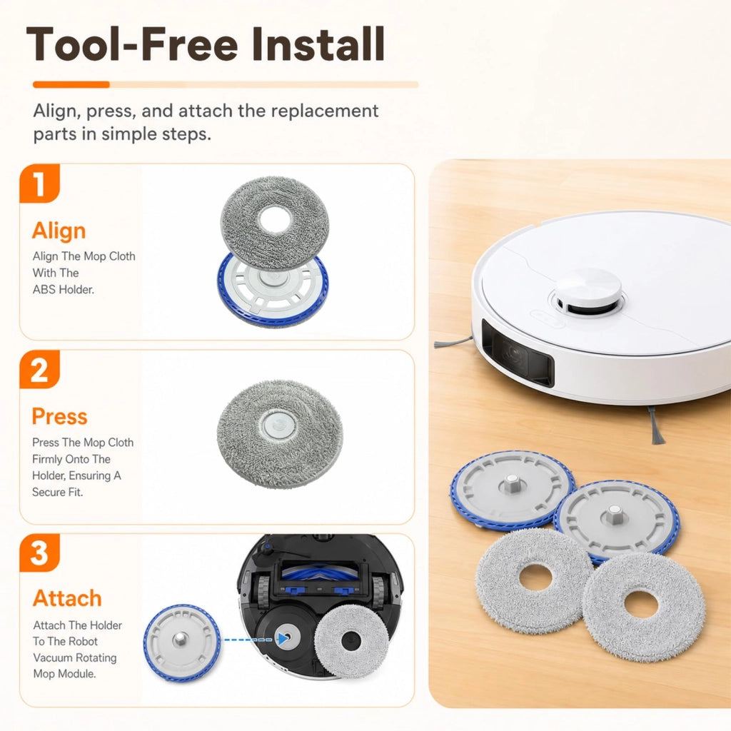4 mop in microfibra + 2 supporti, accessori per aspirapolvere robot