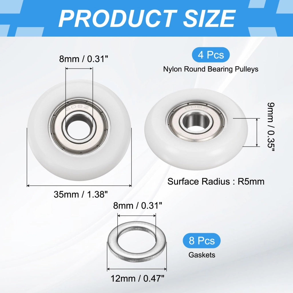 4 guide per cuscinetti a sfera, in nylon, 35x9 mm, colore bianco
