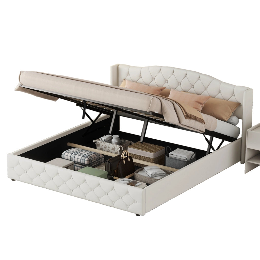 Letto contenitore matrimoniale beige 180 x 200 cm