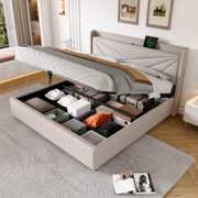 Letto matrimoniale contenitore 140x200 beige con testiera USB e Tipo-C