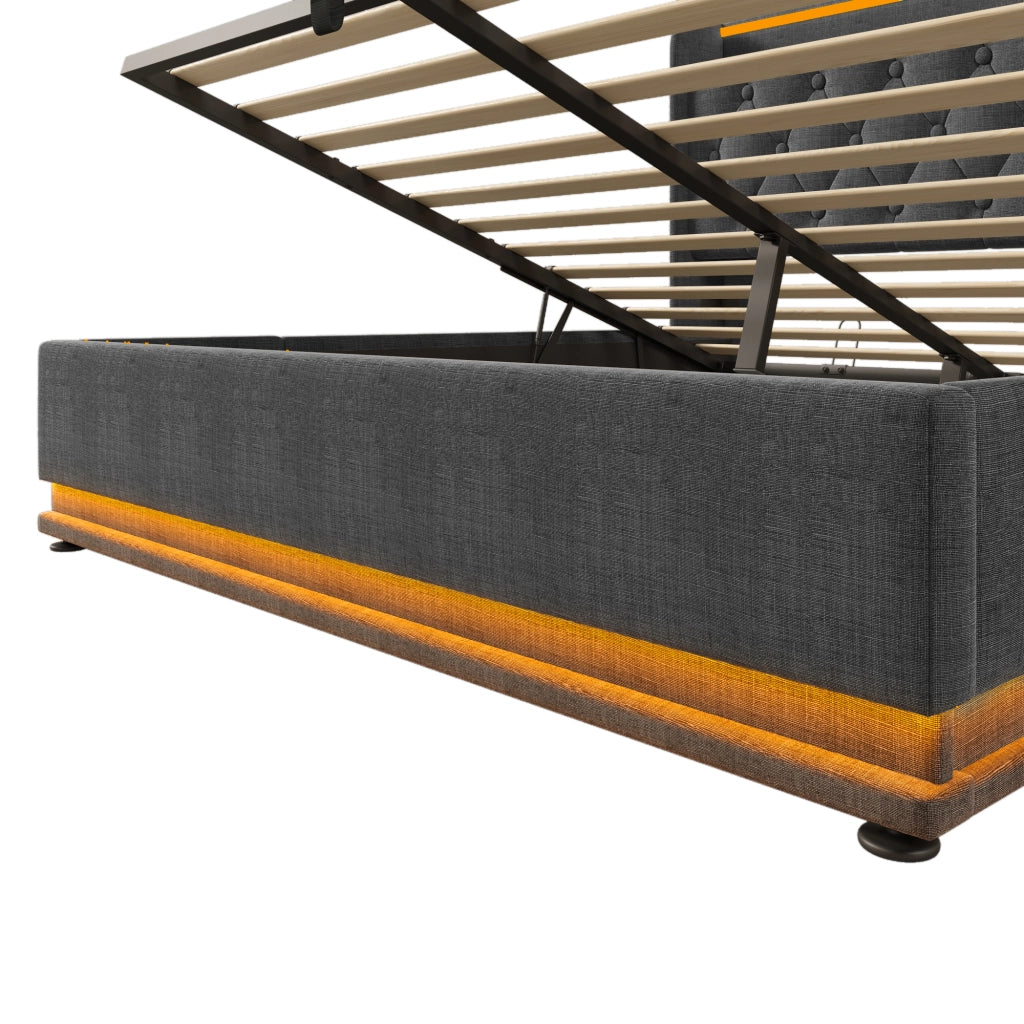 Letto matrimoniale contenitore 140x200 cm grigio con LED