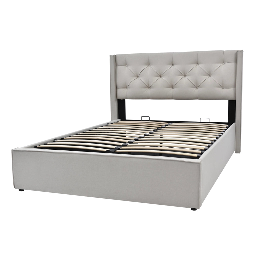 Letto imbottito 140x200 cm con contenitore grigio chiaro