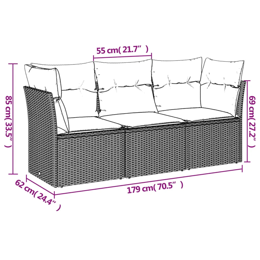 Set Divani da Giardino 3 pz con Cuscini Grigio in Polyrattan 3217210