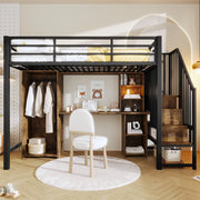 Letto a soppalco 90x200 cm nero con scrivania e armadio