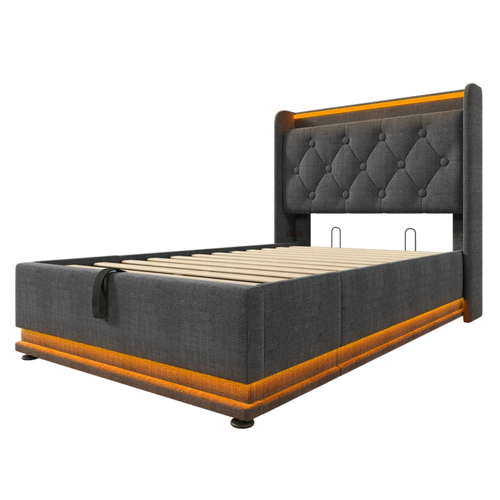 Letto contenitore idraulico grigio 90x200 cm