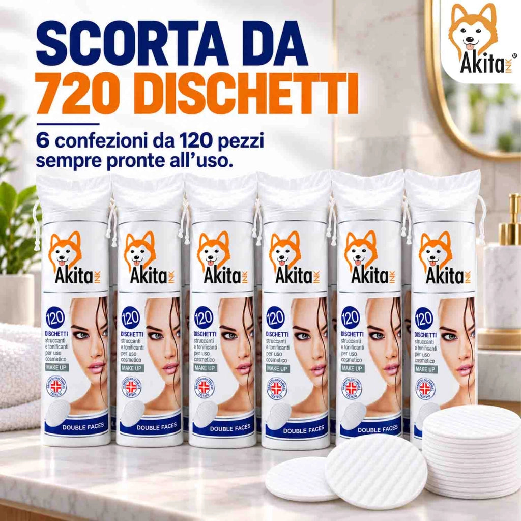 Akitaink 6 Pack Dischetti Levatrucco Puro Cotone 720 Pz