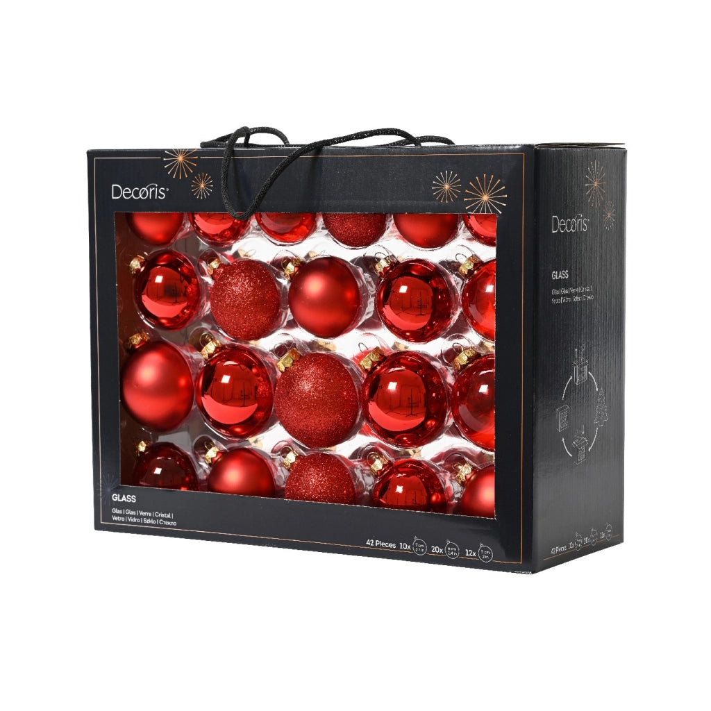 Box 42 Palline Vt rosso ass d7cm luc/opc/trasp/glitt