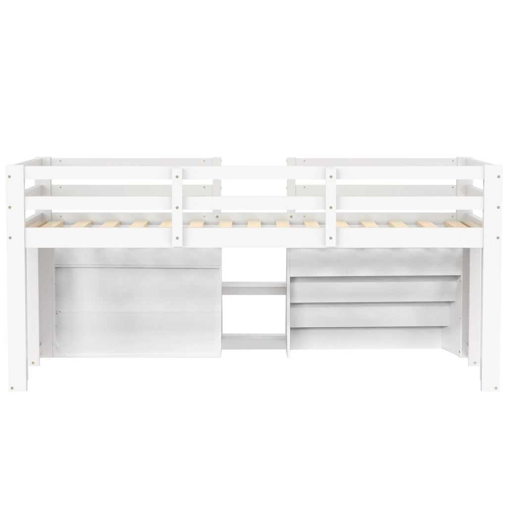 Letto rialzato 90x200 cm bianco con vani portaoggetti