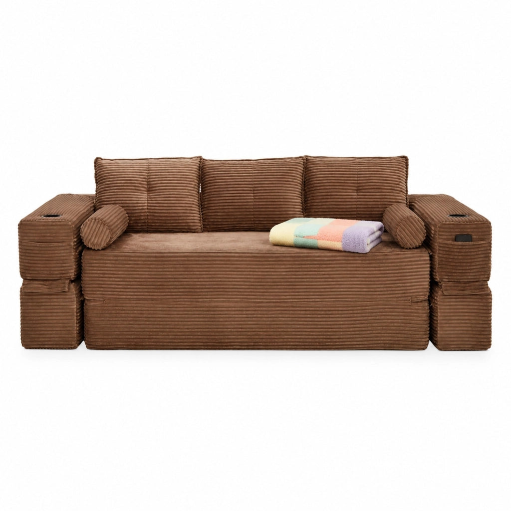 DIVANO letto 232x98x80 cm in velluto a coste marrone